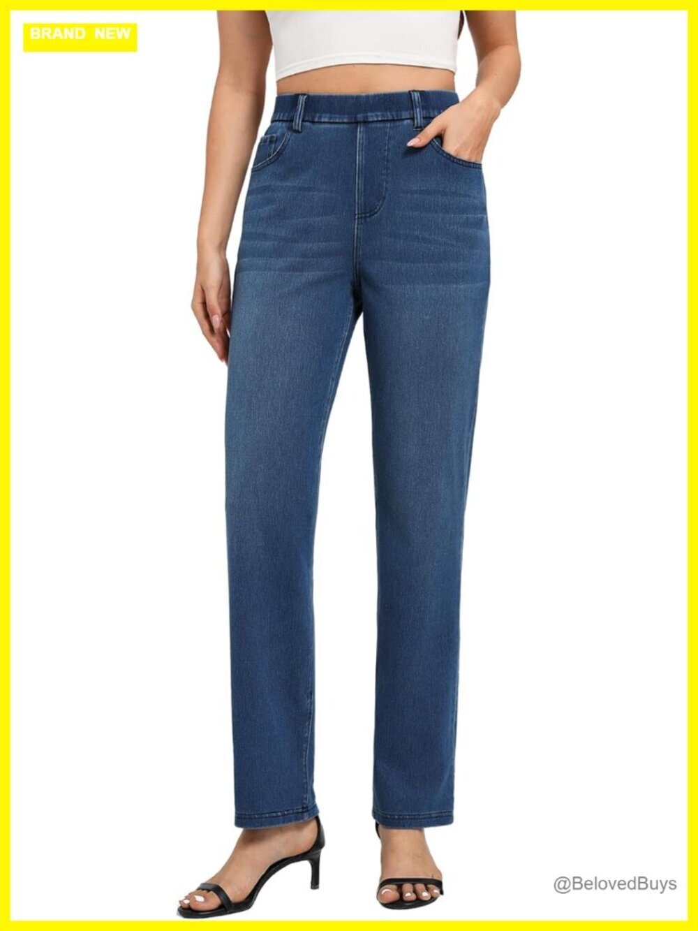 Women's Straight Leg Stretch Sweatpant Jeans Pull On High Waisted Denim